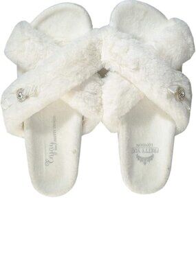 Pretty You London Tate Faux-Fur Slippers, White, Medium